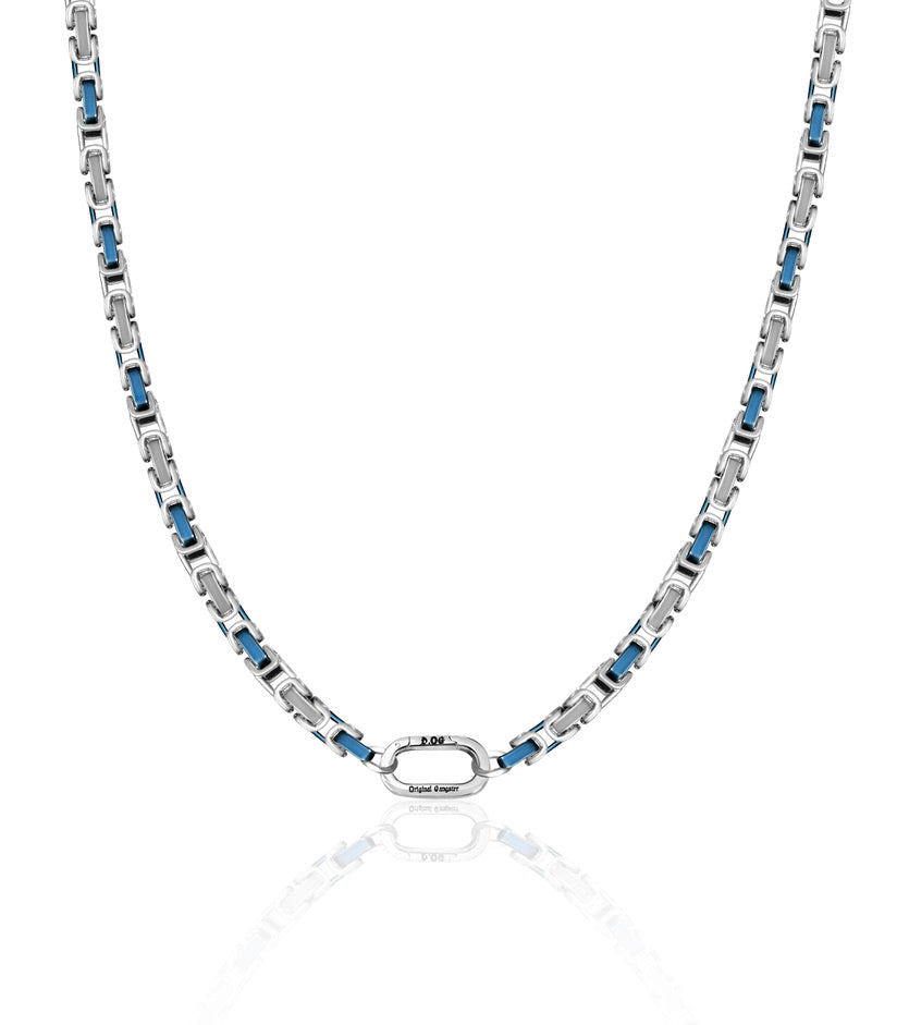 Srebrno-niebieski łańcuszek dwukolorowy dla psów